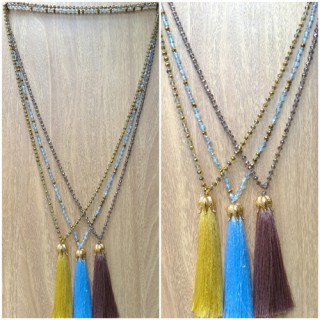 balinese tassels necklace beads mix glass golden caps free shipping